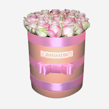 Rózsaszín fehér rózsadoboz – Kerek – Nagy – Friss virágból