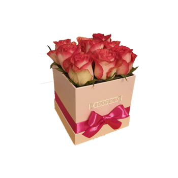Rózsaszín-fehér rózsadoboz – Kocka – Kicsi – Friss virágból